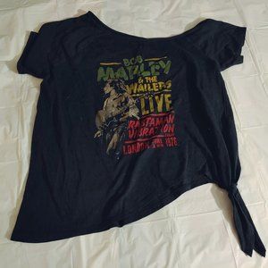 Torrid Bob Marley Black Tie Front Off Shoulder Tee